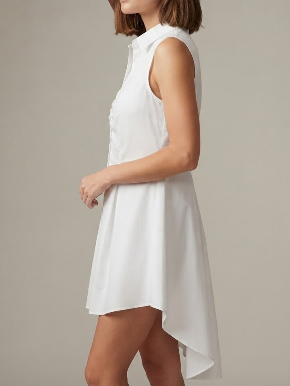 ​18 Centimeters White Sleeveless Button Down Tunic Top Shirt High Low Hem Medium